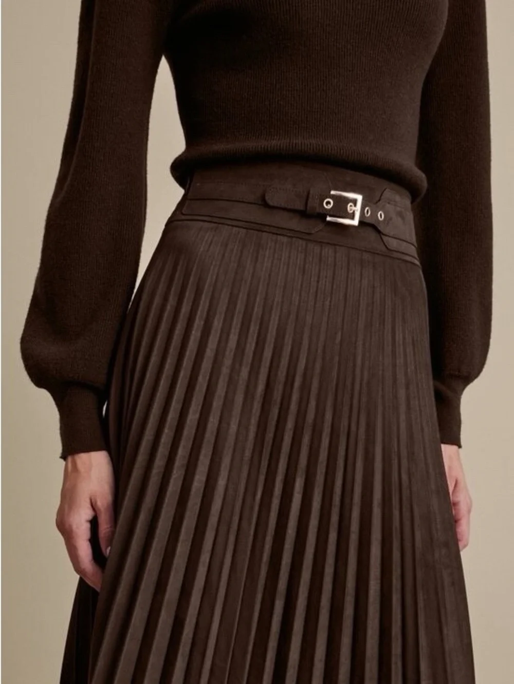 Soft Surroundings Lavina Faux Suede pleated stretch Skirt Dark Brown size L